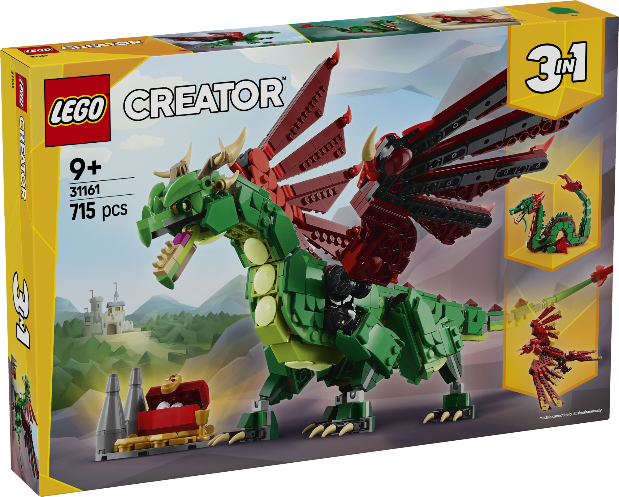 LEGO Creator Keskaegne draakon Lapsed saavad nautida ägedaid fantaasiamänge selle LEGO Creator 3in1 keskaegse draakoni mänguasjaga