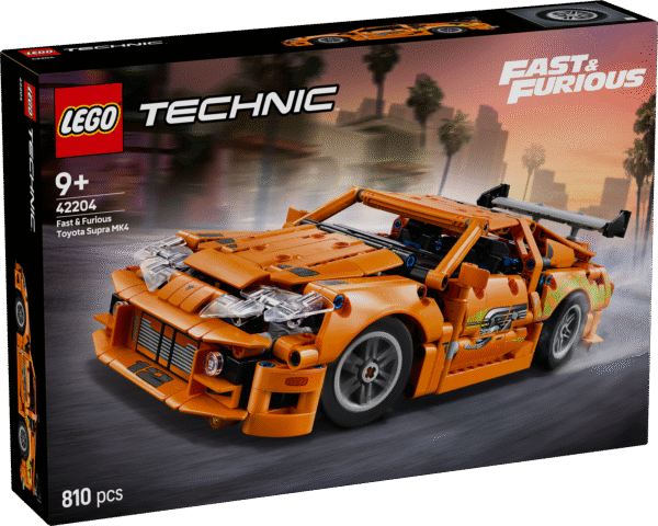 Selles autokomplektis on kokkupandav LEGO Technicu Fast and Furious Toyota Supra MK4 millel on 6-silindriline mootor