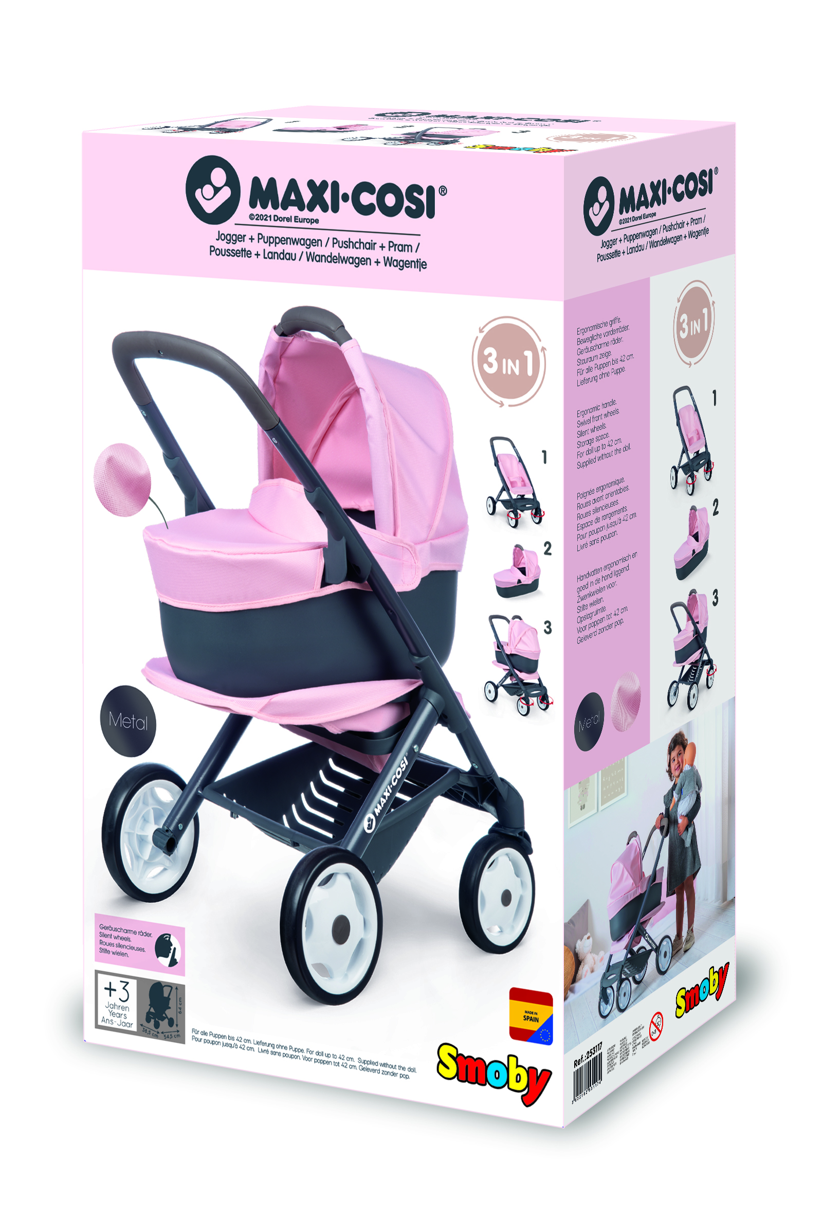 Smoby Maxi-Cosi Combi nukuvankri komplekt Vankriga jalutamine pakub lastele mõnusat füüsilist tegevust ja samal ajal nuku eest hoolitsemine arendab empaatiavõimet ja loovust.