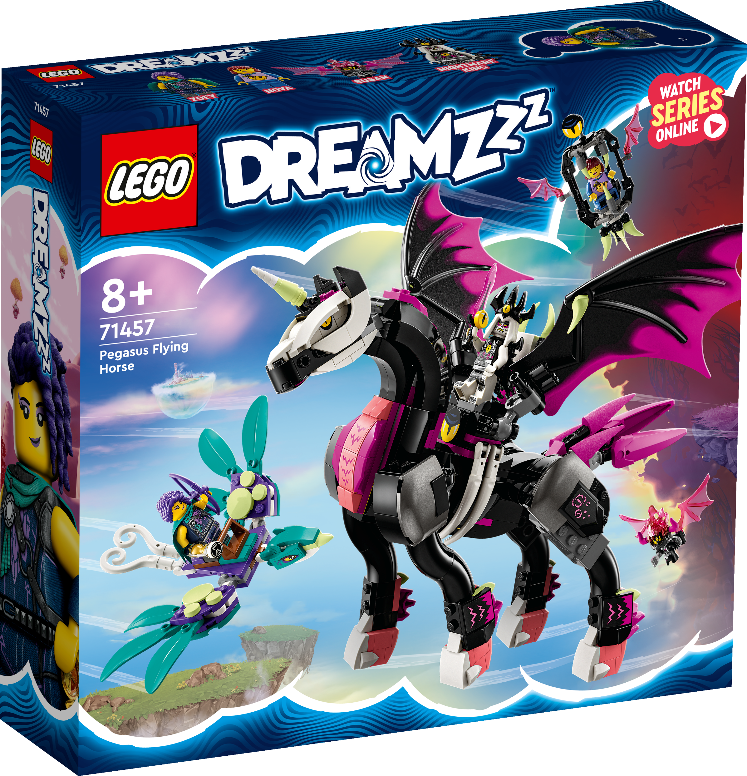 LEGO DREAMZzz Lendav hobune Pegasus Lapsed saavad ehitada ägeda olendi ja nautida kahte ehitusvõimalust alates 8-aastastele mõeldud LEGO® DREAMZzz™ ehitusmängukomplektiga.