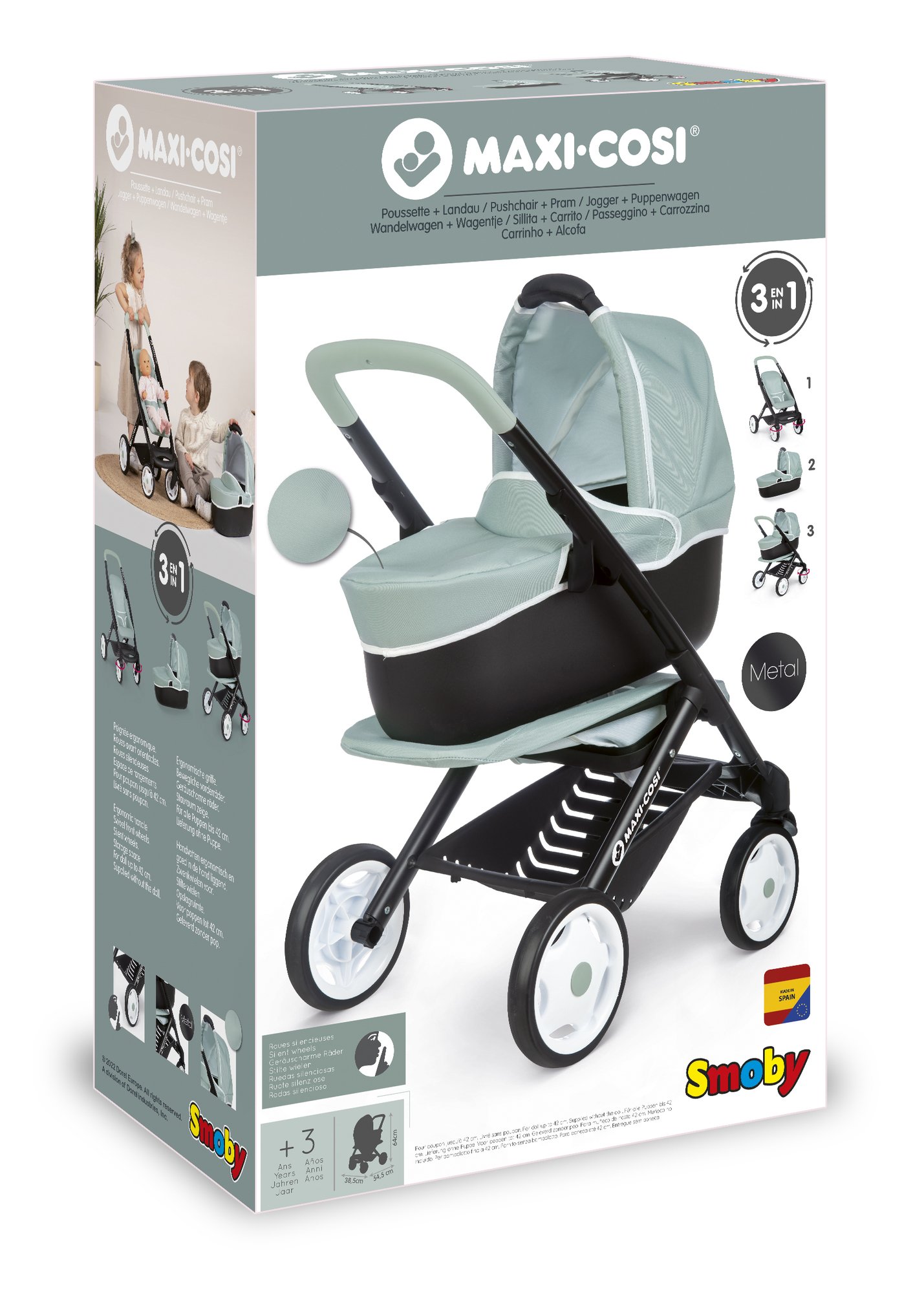 Smoby Maxi-Cosi nukuvankri komplekt 3in1 Vankriga jalutamine pakub lastele mõnusat füüsilist tegevust ja samal ajal nuku eest hoolitsemine arendab empaatiavõimet ja loovust.