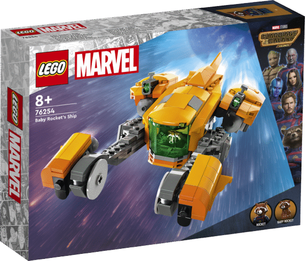 Kohandatav kosmoselaev Marvel Studiose filmist Guardians of the Galaxy Volume 3 koos Rocketi ja Beebi Rocketiga.