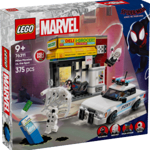 LEGO Marvel Spider-Verse: Miles Morales vs. The Spoti ehituskomplekt koos minifiguuridega filmist Spider-Man: Across the Spider-Verse.