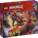 LEGO NINJAGO ninjamänguasja ehituskomplekt koos 3 minifiguuriga võimaldab lastel ägeda roboti ja lendava mootorrattaga põnevust nautida.