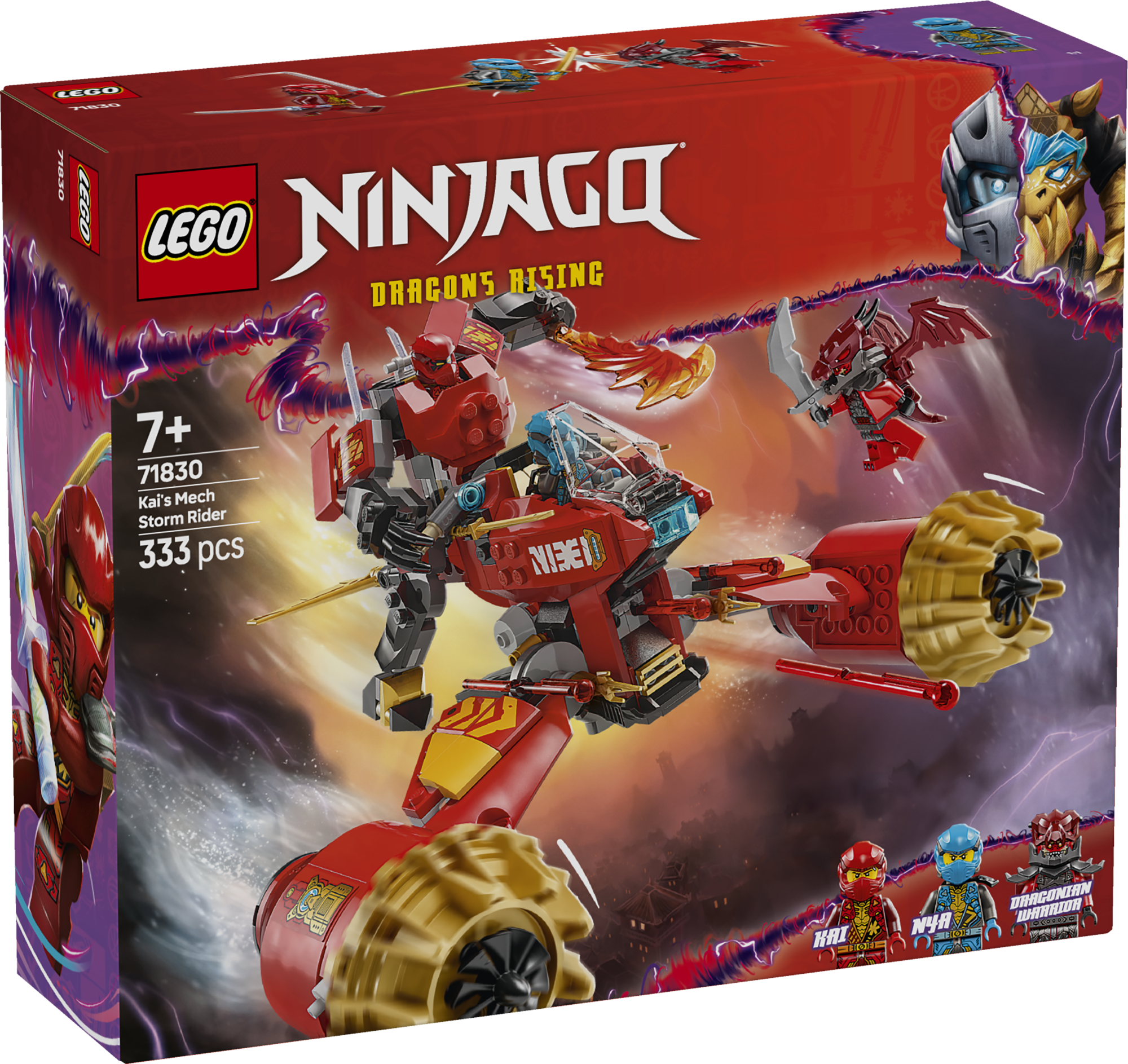 LEGO Ninjago Kai roboti storm rider LEGO NINJAGO ninjamänguasja ehituskomplekt koos 3 minifiguuriga võimaldab lastel ägeda roboti ja lendava mootorrattaga põnevust nautida.