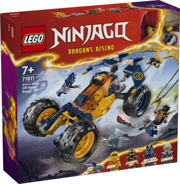 LEGO® NINJAGO® Arini maastikubagi sõiduki mängukomplekt võimaldab lastel nelja NINJAGO tegelaskuju minifiguuriga taaselustada seiklusi Varjumetsast.