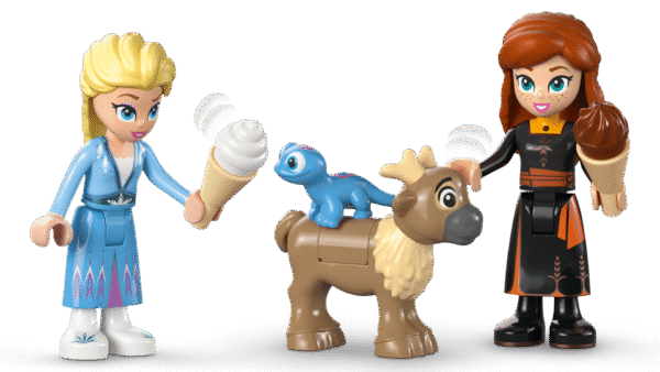 Elsa ja Anna LEGO® ǀ Disney mininukufiguuride ja kahe LEGO Disney loomafiguuriga.