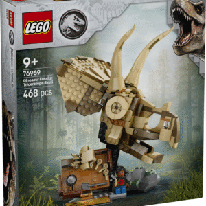 Dinosauruste fännid saavad selles LEGO Jurassic World kogutavas komplektis ehitada ja esitleda Triceratopsi kolju fossiili koos minifiguuriga.