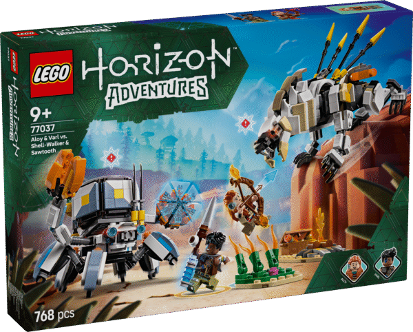 LEGO Horizon Adventures Aloy ja Varl vs. Shell-Walker ja Sawtooth on kokkupandav seikluskomplekt lastele