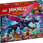 Lapsed etendavad NINJAGO® Dragons Rising telesaate 3. hooaja stseene LEGO® NINJAGO Valitsejadraakon Rontu mängukomplekti ja 4 minifiguuriga.
