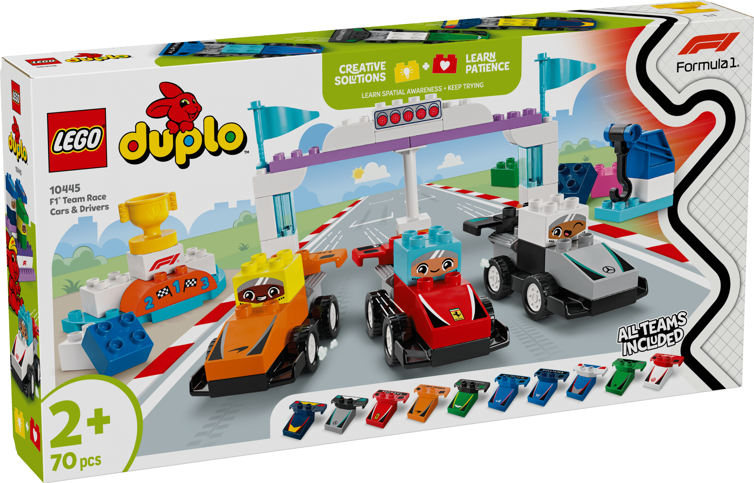 LEGO DUPLO F1 meeskonna võidusõiduautod ja sõitjad Naudi vormelisõitu kogu perega selle võidusõiduauto mänguasjaga