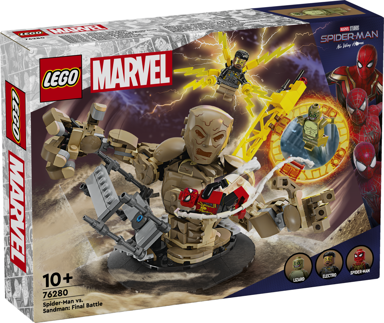 LEGO Super Heroes Spider-Man vs. Sandman Viimane Lahing See lastele mõeldud kokkupandav LEGO® Marveli Spider-Mani mänguasi taasloob ikoonilise Sandmani lahingustseeni Marvel Studiosi filmist „Spider-Man: No Way Home“