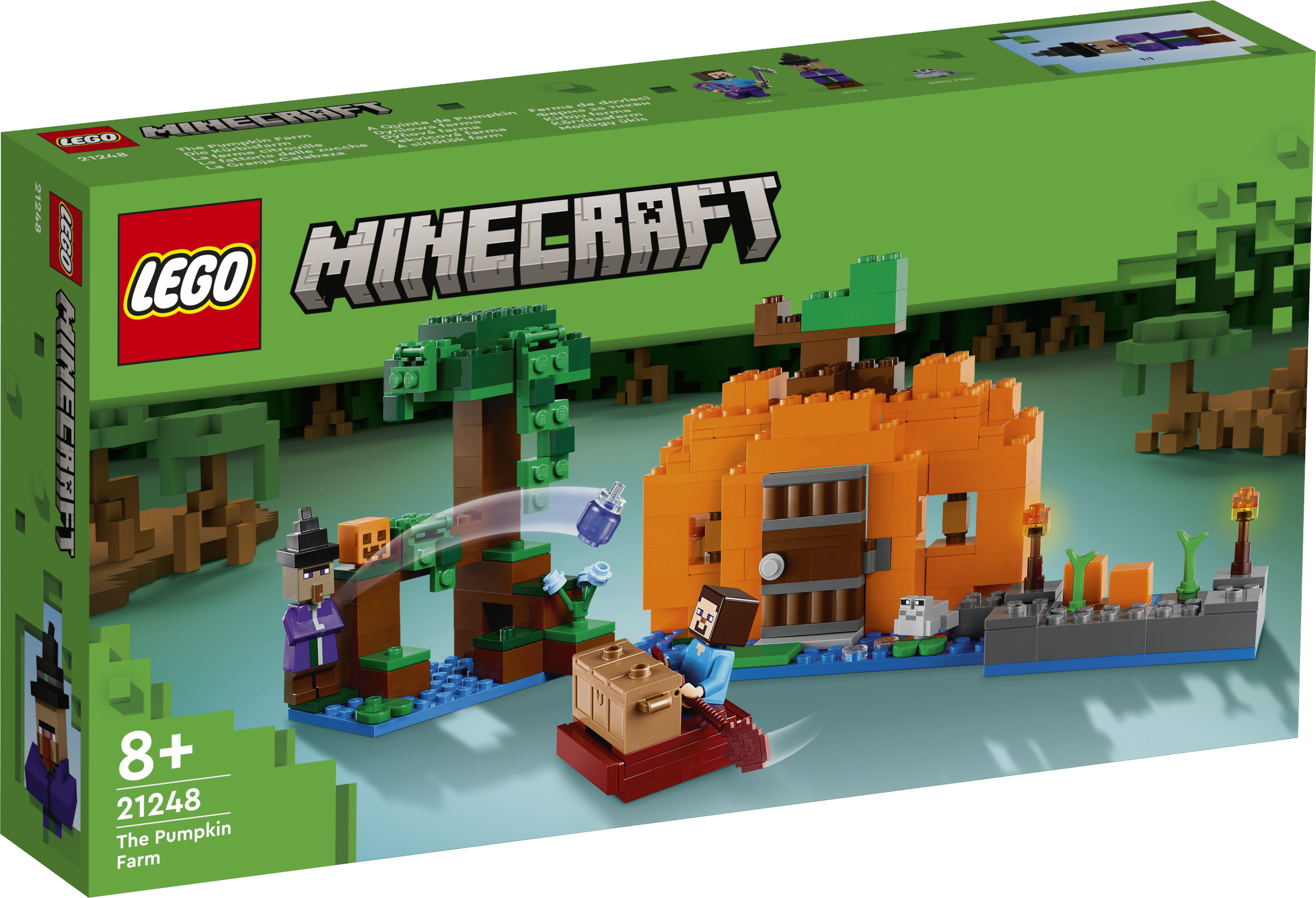 LEGO Minecraft Kõrvitsafarm Minecraft® mängijad saavad ühineda mängu ühe populaarseima tegelase Steve’iga tegevusrohkel kõrvitsapeenral koos nõiajooki viskava nõiaga!
