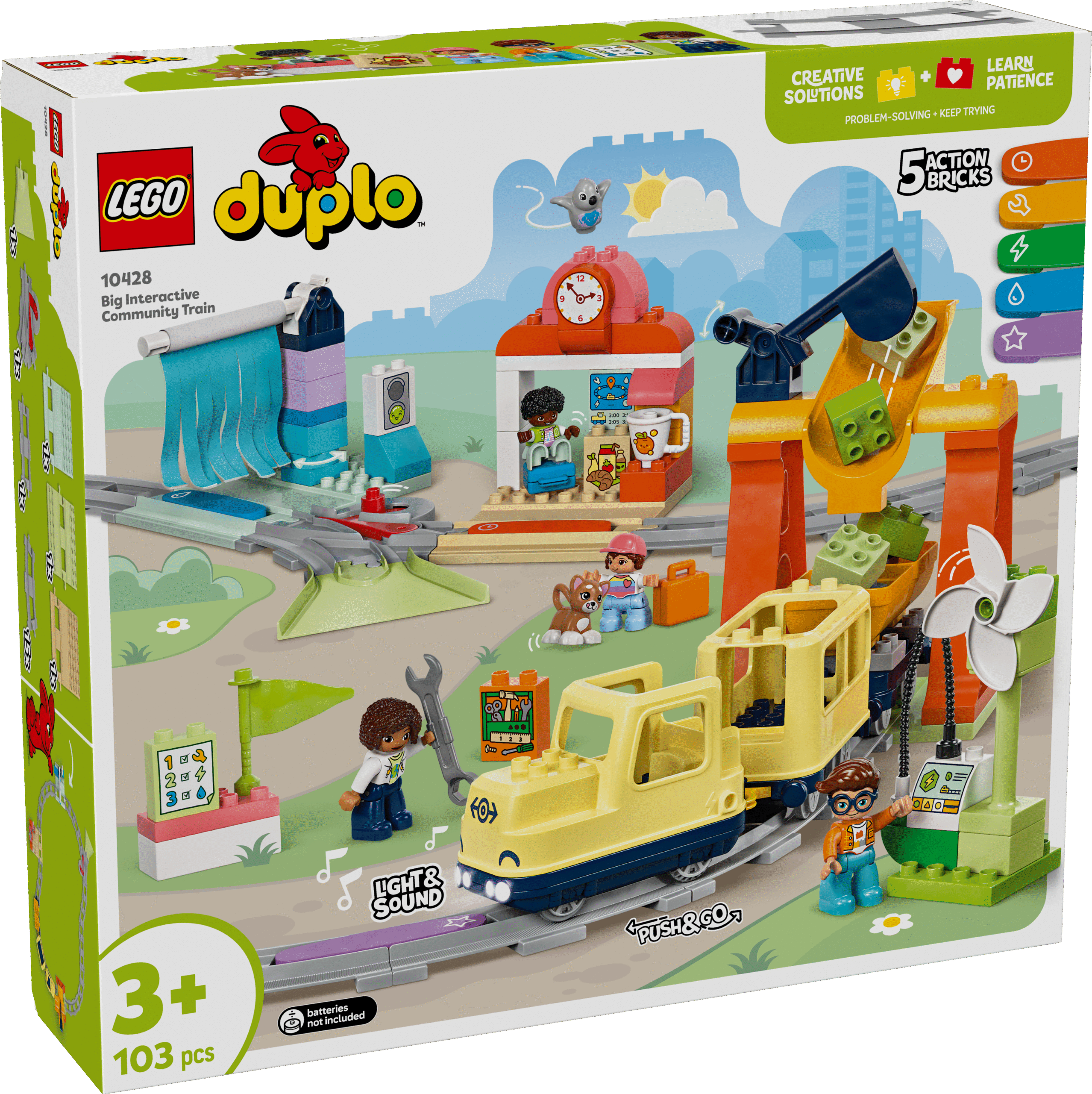 LEGO DUPLO Suur interaktiivne kogukonnarong Veokitäis tegevusi... Tuled... Helid... Otsuste tegemine... Lõbus õppimine... Selles tegevusterohkes LEGO DUPLO väikelaste rongimänguasjas on kõike!