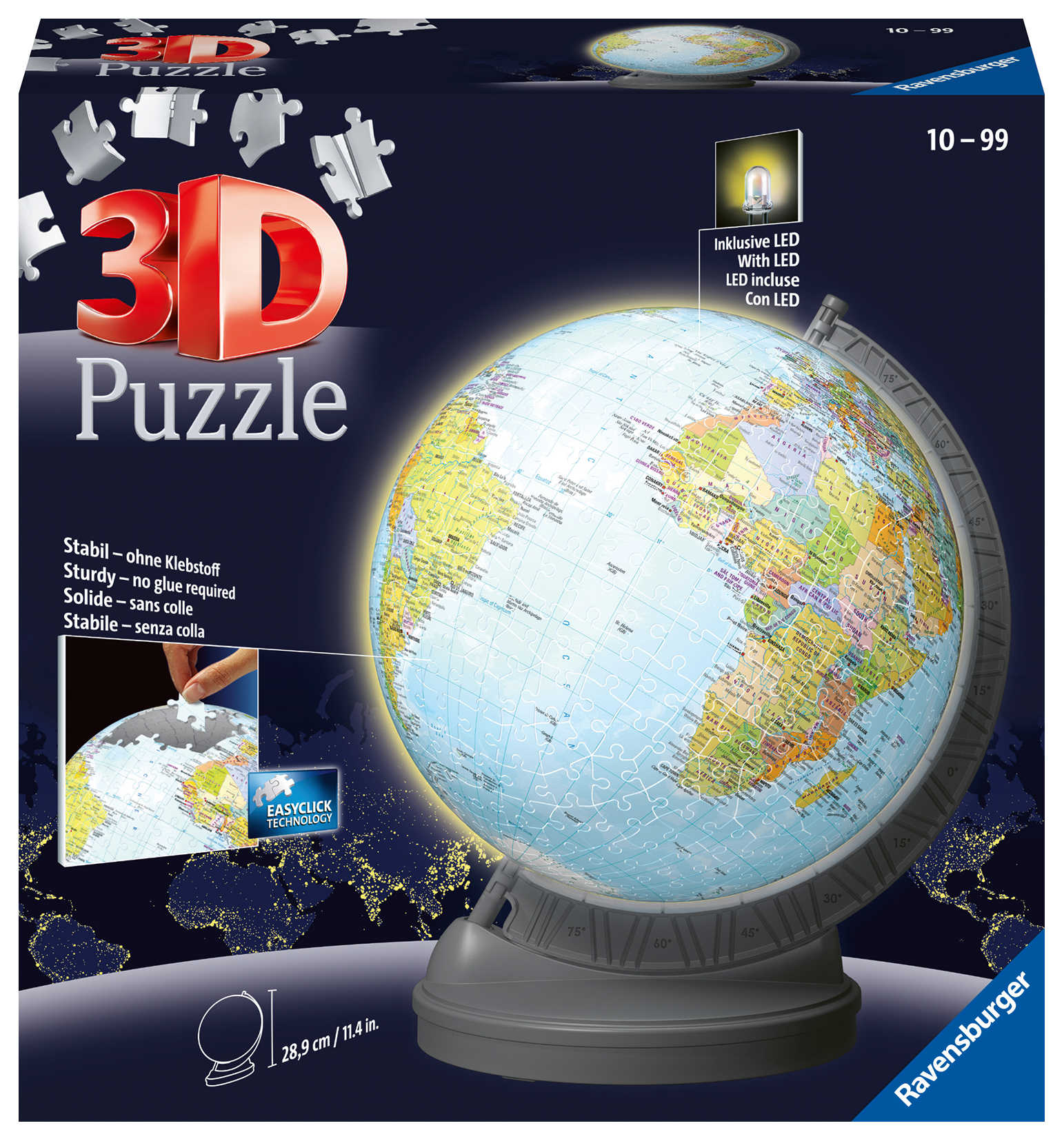Ravensburger 3D puslepall valgustusega 540 tk Gloobus Ravensburgeri kvaliteetsed 3D pusled