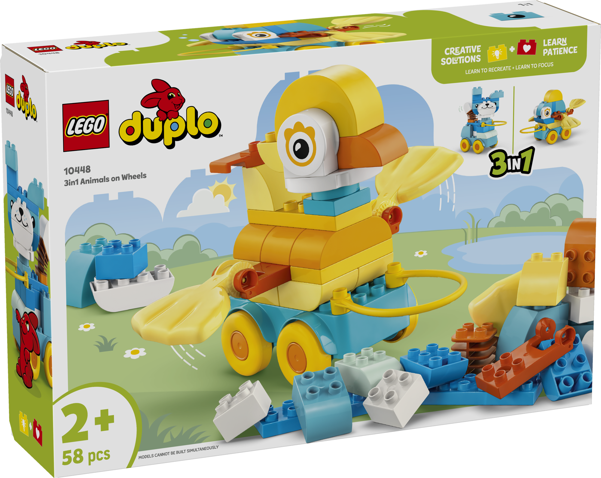 LEGO DUPLO Kolm ühes: loomad ratastel Mängu kaudu õppimise kingitus alates 2-aastastele väikelastele sütitab tundidepikkust loovat mängu