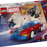 See kokkupandav LEGO® Marveli mänguasi pakub tegevust ratastel ja õhus koos Spider-Mani auto