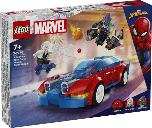 See kokkupandav LEGO® Marveli mänguasi pakub tegevust ratastel ja õhus koos Spider-Mani auto