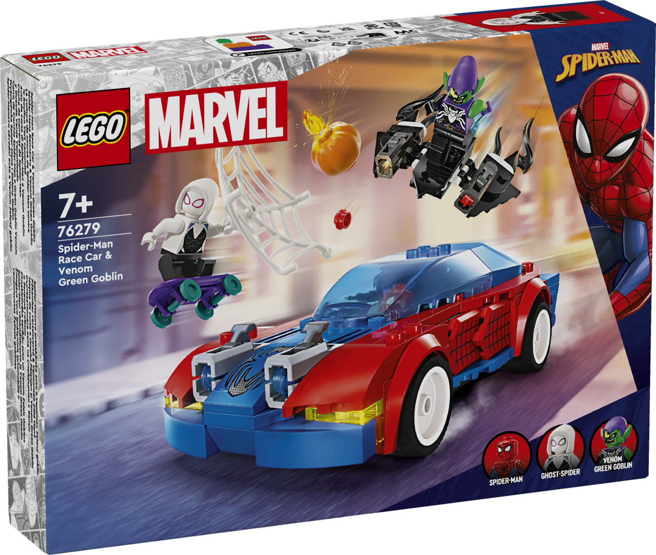 LEGO Super Heroes Spider-Mani võidusõiduauto ja Venom Green Goblin See kokkupandav LEGO® Marveli mänguasi pakub tegevust ratastel ja õhus koos Spider-Mani auto