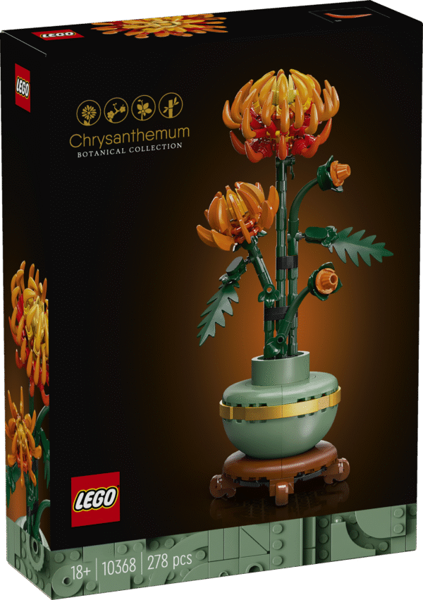 Kasvata loovust täiskasvanute kodu- ja kontorikaunistuse ehituskomplektiga LEGO Icons Krüsanteem – ajatu kingitus LEGO botaanikakollektsioonist.