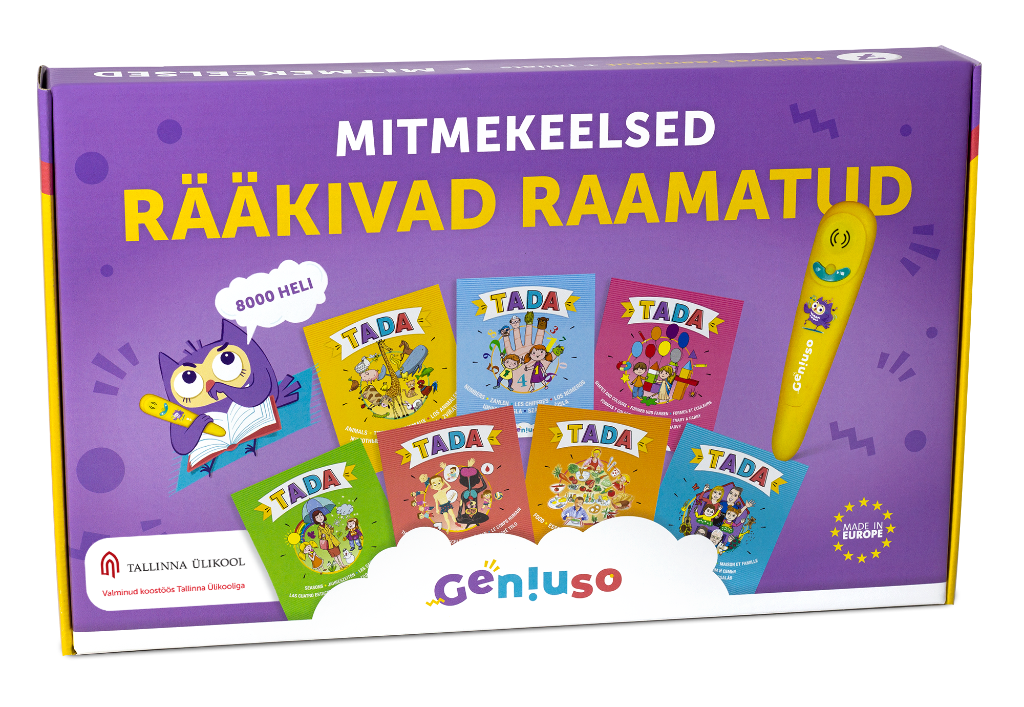 TADA rääkivate raamatute põhikomplekt: pliiats ja seitse teemat TADA rääkivates raamatutes on rohkem kui 8000 audiofaili igas keeles.