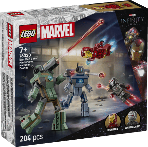 LEGO® ǀ Marvel Iron Man ja Sõjamasin vs. haamerdroonid on ehitusmänguasi