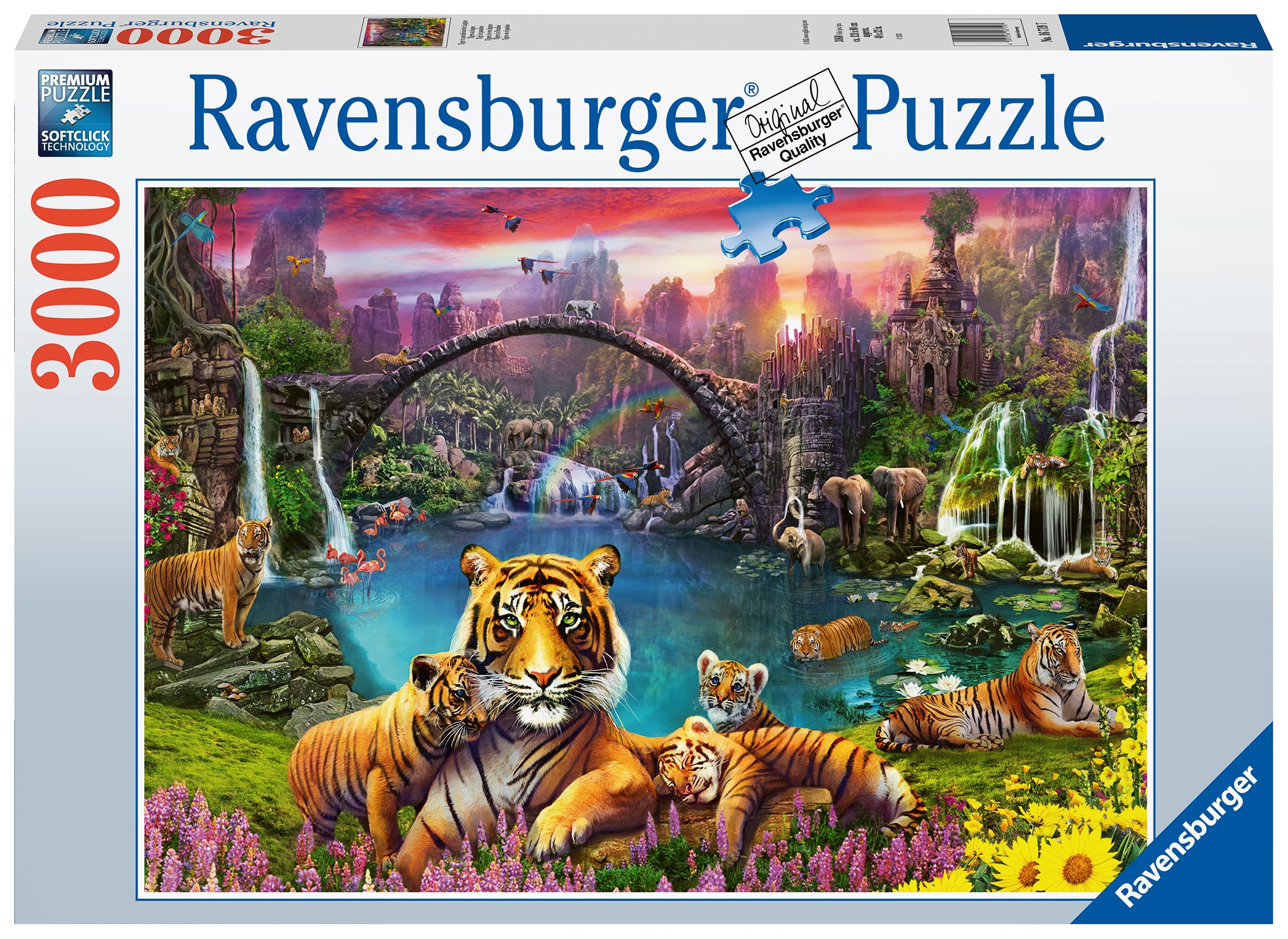 Ravensburger Pusle 3000 tk Tiiger paradiisilises laguunis Ravensburgeri esmaklassilise kvaliteediga pusled. Iga pusletükk on erinev