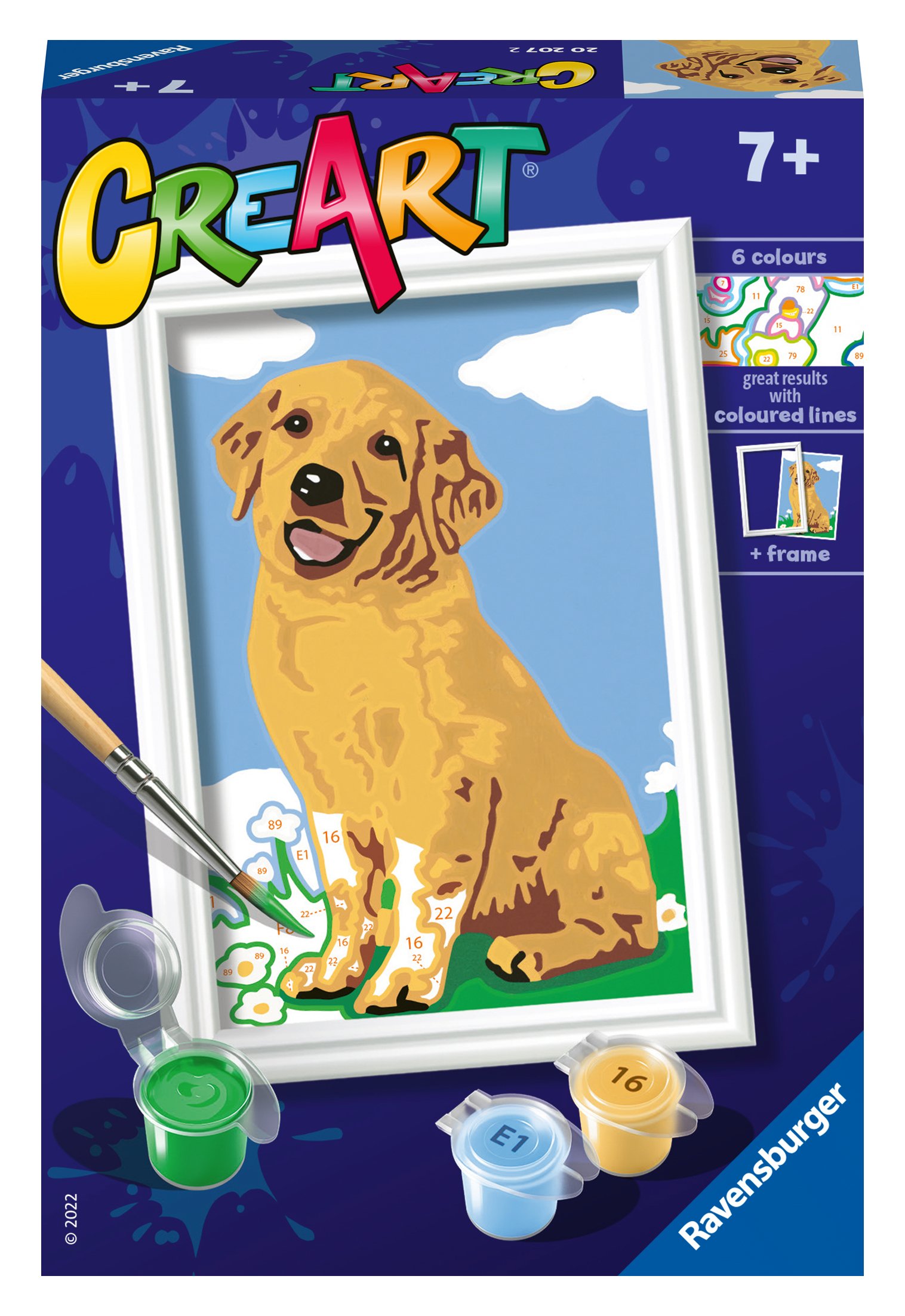 Ravensburger maalimine numbrite järgi Sõbralik retriiver Numbrite järgi maalimine on tore käeline tegevus nii suurtele kui väikestele kunstisõpradele!