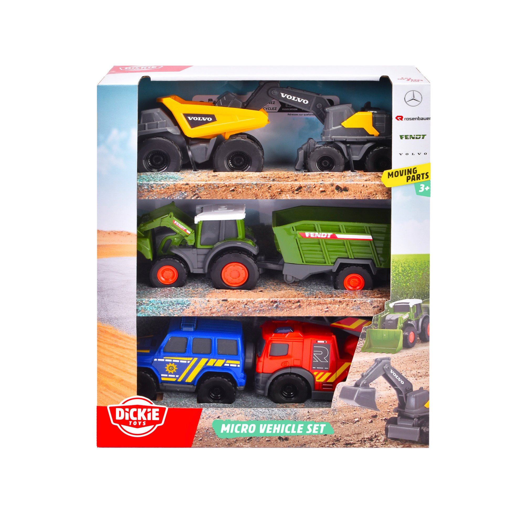 Dickie Toys mänguautode komplekt – 5 erinevat Viie sõidukiga komplekt vabalt veerevate rataste ja liikuvate osadega — lõputu mängurõõm