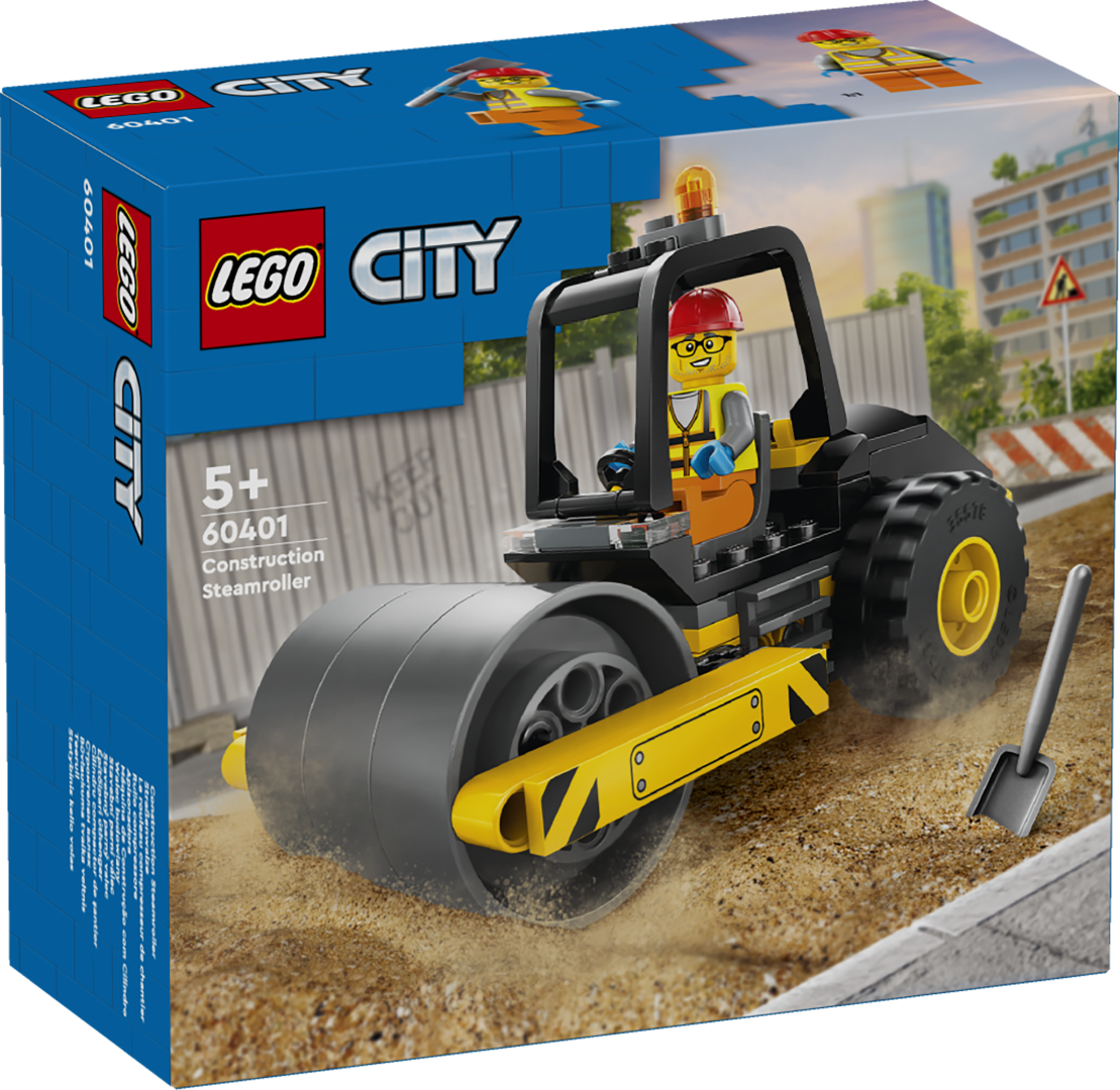 LEGO City Teerull Veoautode ja ehitusmänguasjade fännidele meeldib see teerull oma suurte robustsete rehvide ja suure läikiva rulli ning töölise minifiguuriga.