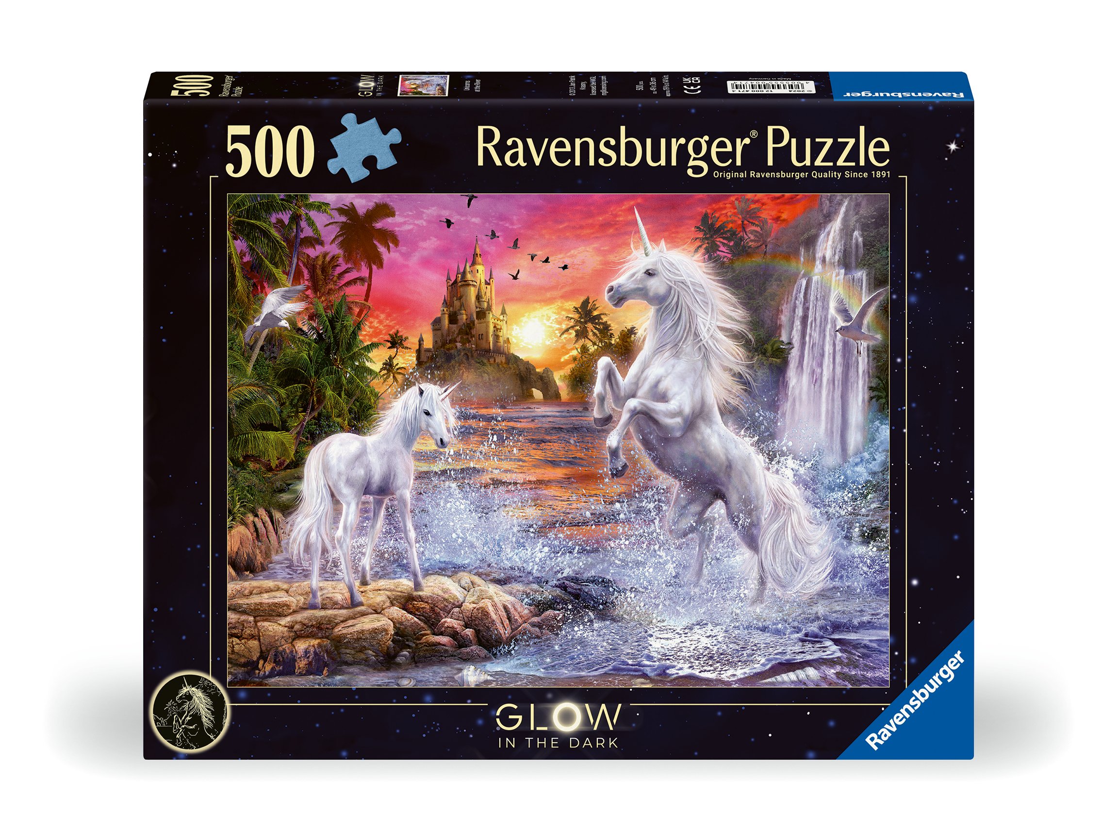 Ravensburger pimedas helendav pusle 500 tk: ükssarvikud jõe ääres Suurepärane kingitus - puslede kokkupanek on tore ja lõbus tegevus