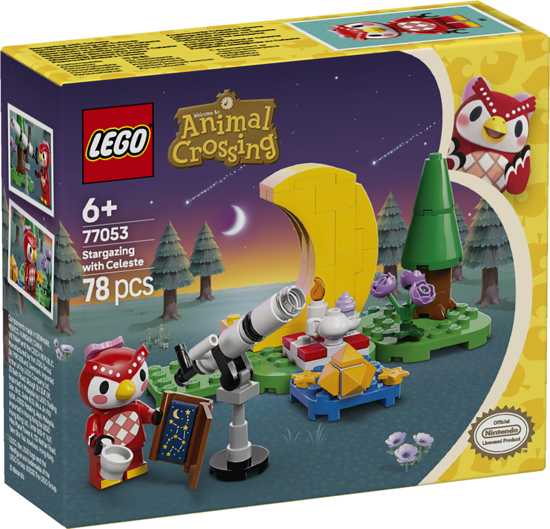 LEGO Animal Crossing Celeste tähevaatlus Animal Crossing videomängusarjast inspireeritud matkamänguasi julgustab üle 6-aastaseid lapsi leiutama lõbusaid tähevaatlemise lugusid.