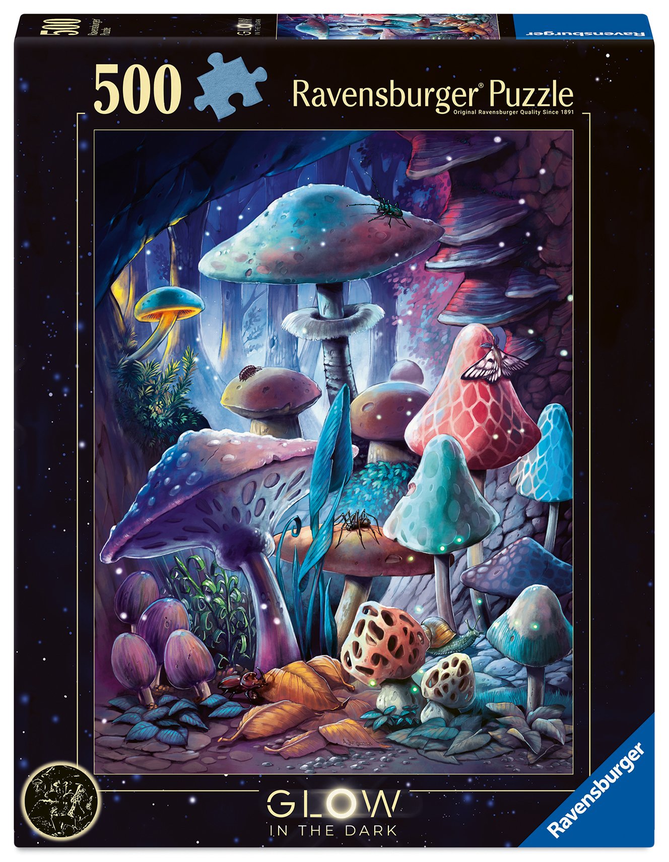 Ravensburger pimedas helendav pusle 500 tk: seened kuuvalguses Suurepärane kingitus - puslede kokkupanek on tore ja lõbus tegevus