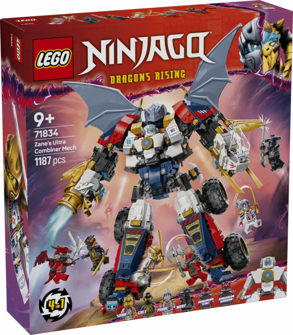 Ninjafännid mängivad selles LEGO NINJAGO neli ühes komplektis suure robotiga või jagavad selle lennukiks