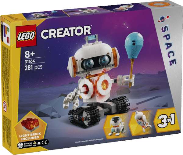 Lapsed saavad selle LEGO Creator 3-ühes Kosmoseroboti mängukomplektiga kosmosesse lennata ja roboti kosmosekoeraks või kosmoseraketiks ümber ehitada.