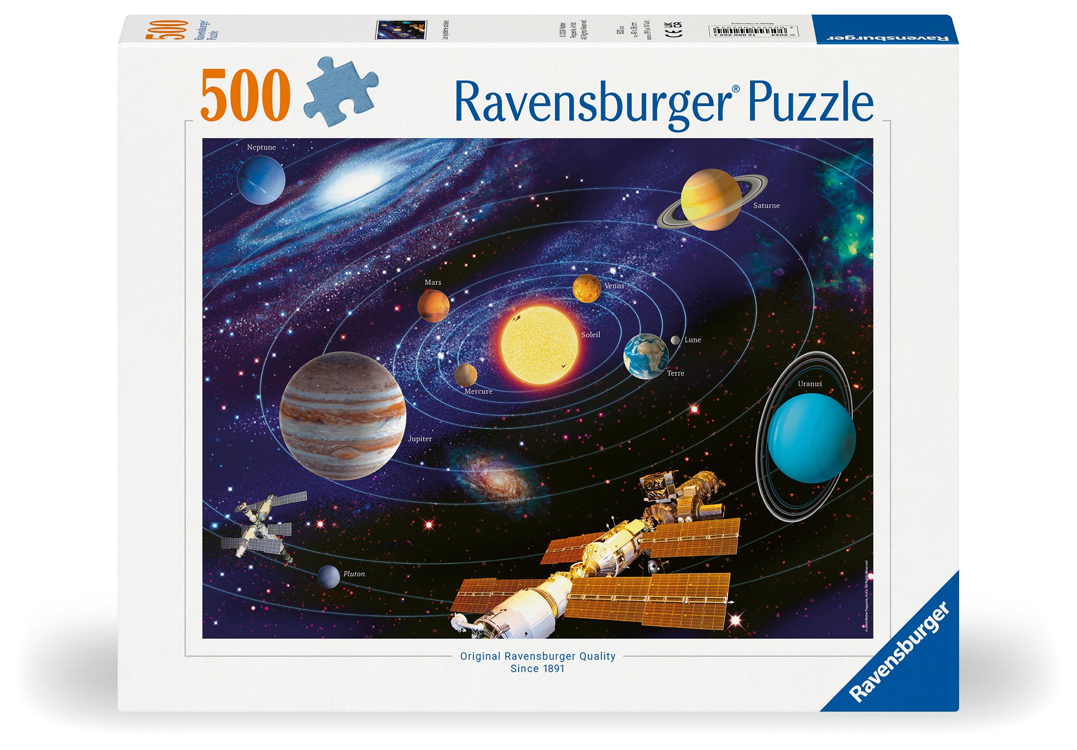 Ravensburger pusle 500 tk Päiksesüsteem Ravensburgeri esmaklassilise kvaliteediga pusled. Iga pusletükk on erinev