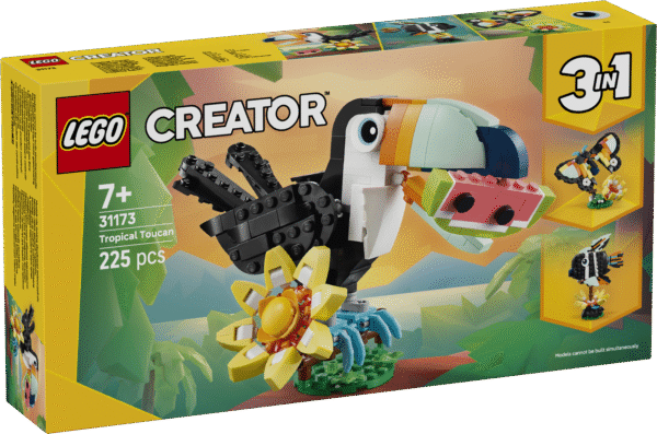Lapsed saavad selle LEGO® Creator kolm-ühes komplektiga Metsloomad: troopiline tuukan vihmametsa külastada ja tuukani liblikaks või kalaks ümber ehitada.