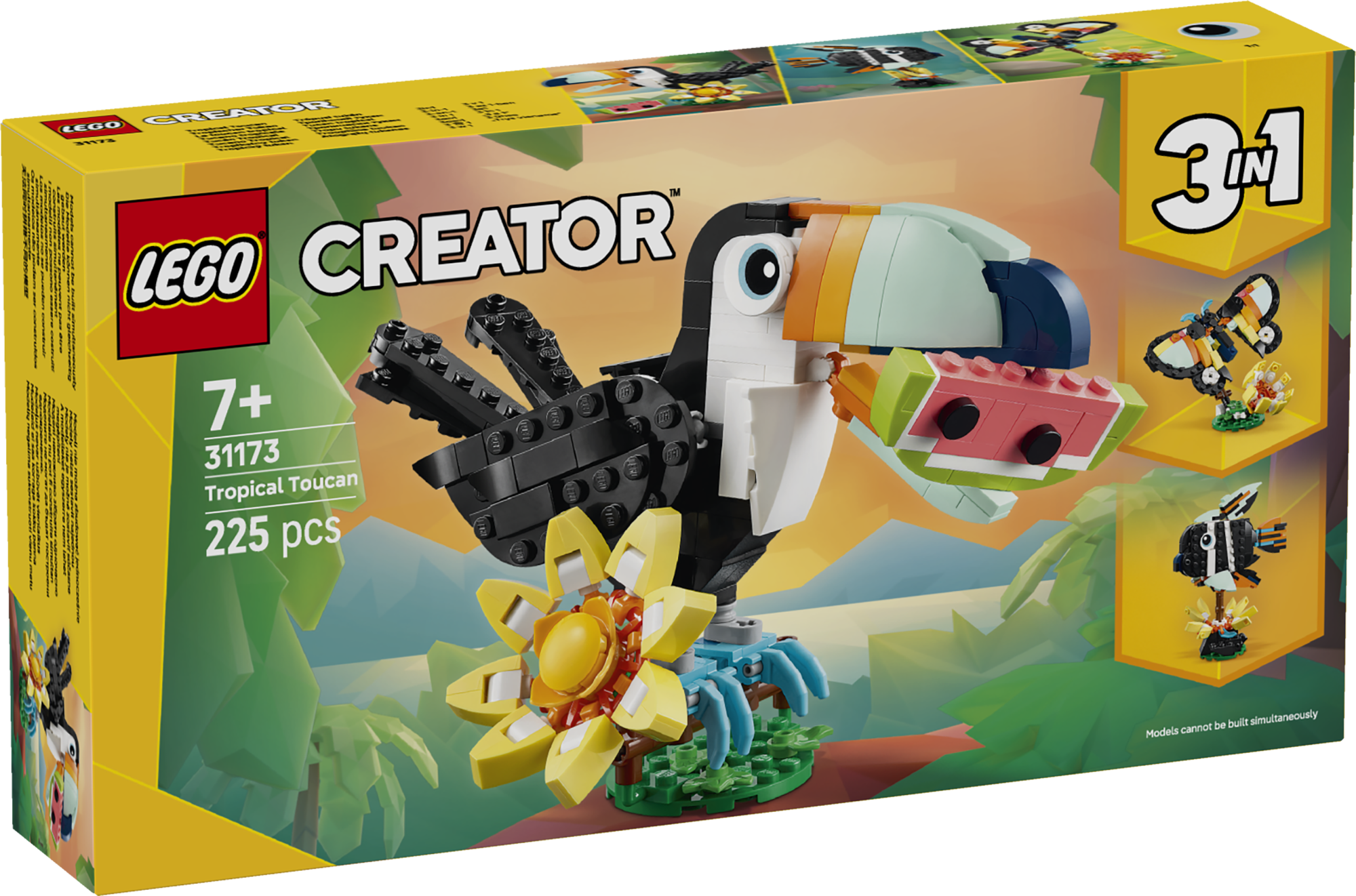 LEGO Creator Metsloomad: troopiline tuukan Lapsed saavad selle LEGO® Creator kolm-ühes komplektiga Metsloomad: troopiline tuukan vihmametsa külastada ja tuukani liblikaks või kalaks ümber ehitada.