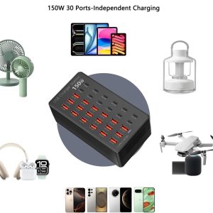 USB laadimisjaam 150W 30 porti USB-C ja USB-A